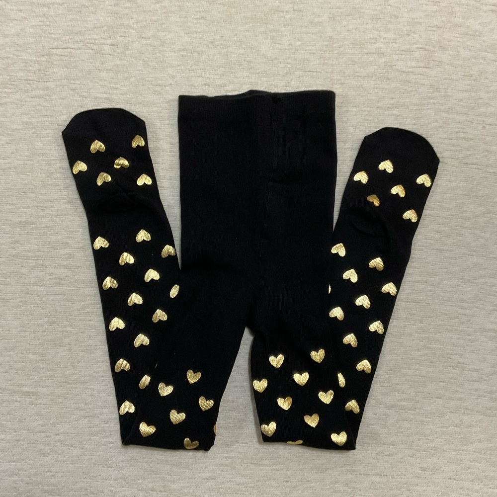 Black and Gold Heart Kids Tights (NWOT)